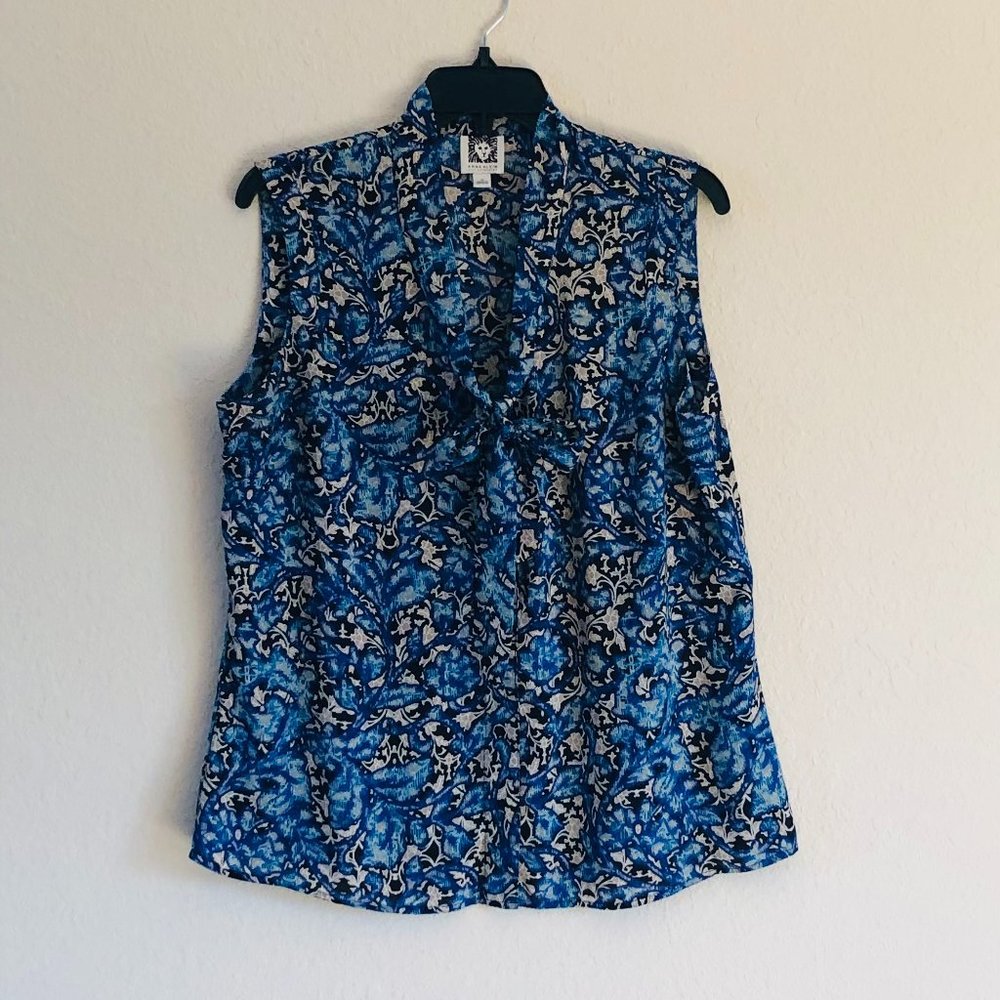 Anne Klein blue flower pattern blouse size 10